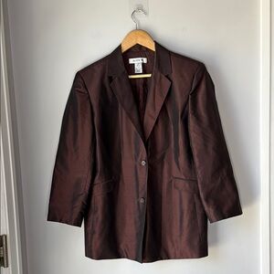 Vintage Alfani Silk Jacket Blazer Suit Brown Metallic